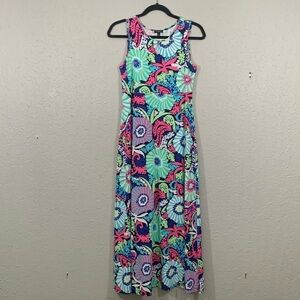 Talbots FILIGREE FLORAL JERSEY MAXI DRESS Sleeveless size Small petite